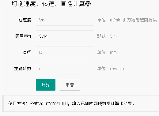 快速計(jì)算切削速度、進(jìn)給量、每刃進(jìn)給、刃數(shù)、主軸轉(zhuǎn)數(shù)